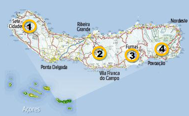 Carte illustrant le parcours réalisé à São Miguel.