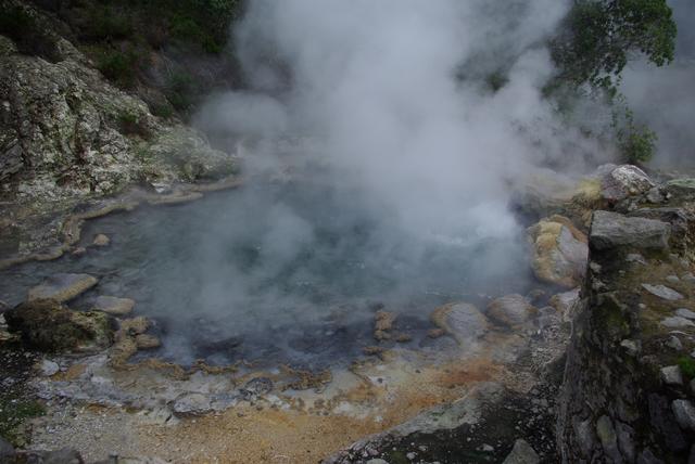 Fumerolle: lieu d'où s'échappe des vapeurs de gaz que nous allons analyser, situé à Furnas, sur l'île de São Miguel, Açores.