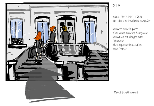 Extrait STORYBOARD : Séquence 2 Plan 1 - Début du Travelling Avant -