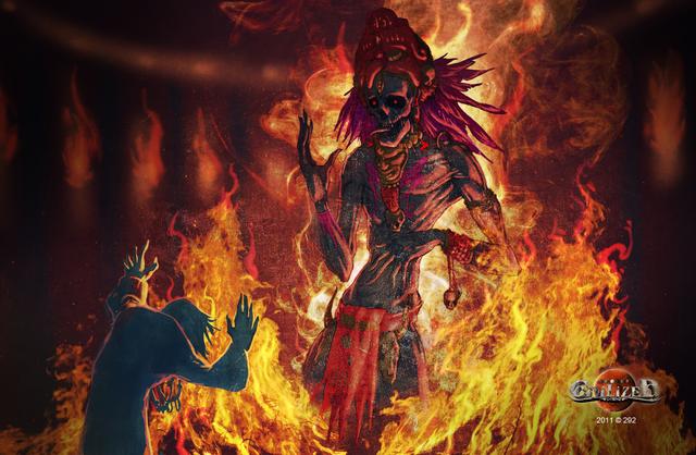 Exemple d'illustrations au sein de Civilized, ici Agathyor, divinité sanshéide cruelle et sanguinaire