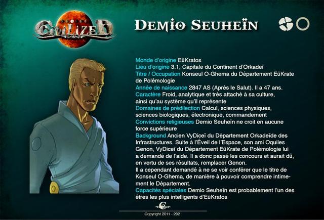 Exemple de fiche de personnage, ici l'EüKrate Demio Seuhein